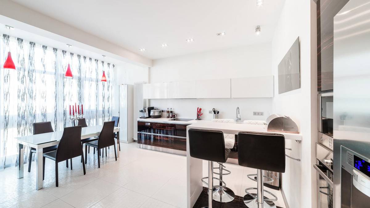 Kitchen by Gicinque, table, chairs, and stools by Miniforms